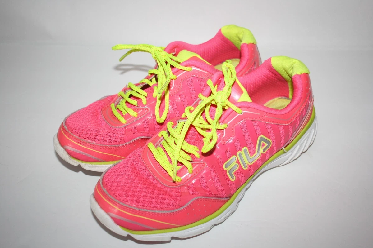 Fila Womens Tennis Shoes Size 8.5 Pink Neon Green Trim Laces RN91175 Athletic