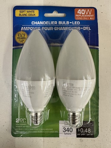 4X 2ct Intertek 4 Watt (40W) LED B10 Chandelier 3000K 340 Candelabra Light Bulb - Picture 2 of 3