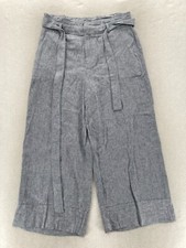 Banana Republic Blake Wide Leg Cropped Pants Women's 10 Blue Linen Blend Beachy