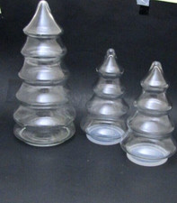 Set of 3 Clear Glass Christmas Tree Storage Candy Jars w/ Tops 7.5"  9.5  