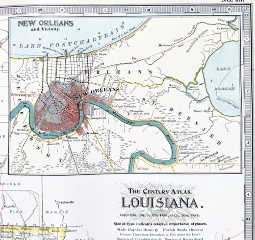 1897 LOUISIANA Karte ORIGINAL New Orleans Shreveport Stab Rouge Houma EISENBAHNEN - Bild 1 von 5