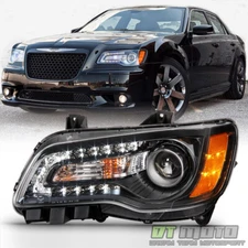 Black 2011-2014 Chrysler 300 Halogen LED DRL Headlight Driver Side 11 12 13 14