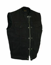 Men's Black Denim Motorcycle Concealed Carry Vest With Collar DM989 Size 6XL