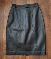 Vintage custom BLACK Lambskin LEATHER SKIRT WOMAN BACK ZIP 100 LINED 80S' W24