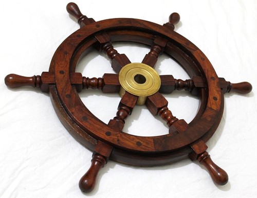 Ruota nave decorativa marittima - ruota nave in legno duro fatta a mano - Foto 5 di 5