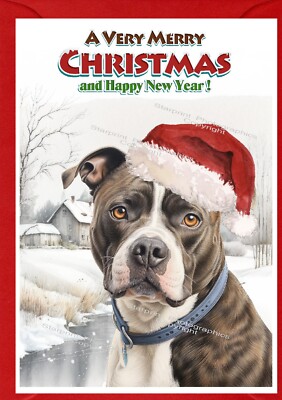 Staffordshire Bullterrier Weihnachtskarte A6 (4''x 6'') (innen leer) - Sternenabdruck