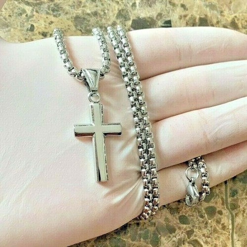 Men Stainless Steel Silver Gold Chain Small Plain Cross Pendant Chain