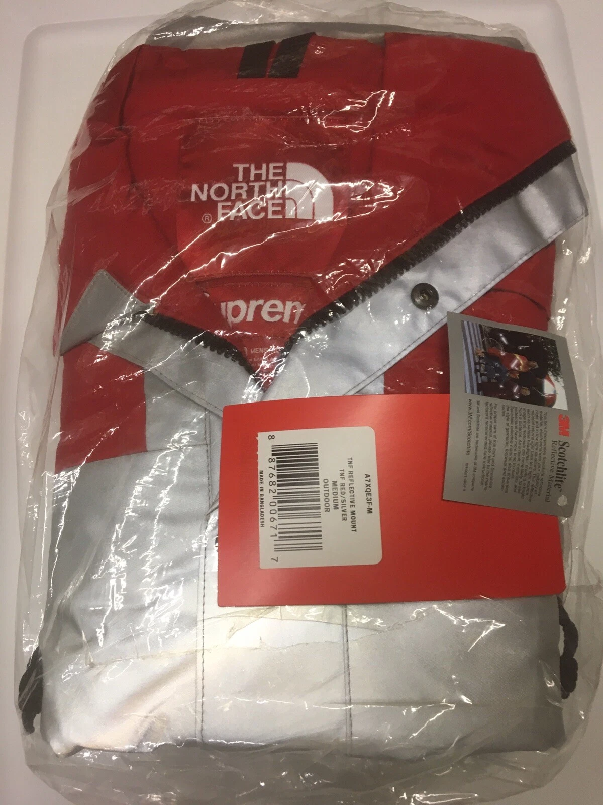SUPREME X THE NORTH FACE 3M M M MOUNTAIN PARKA ARGENT REFLET ROUGE VESTE TNF M