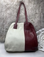 Splendid Colorblock Leather Tote Handbag Large Red  & White