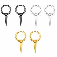 3 Pairs Stainless Steel Hoop Earring Stud Rock Spike Dangle Drop Huggie Jewelry