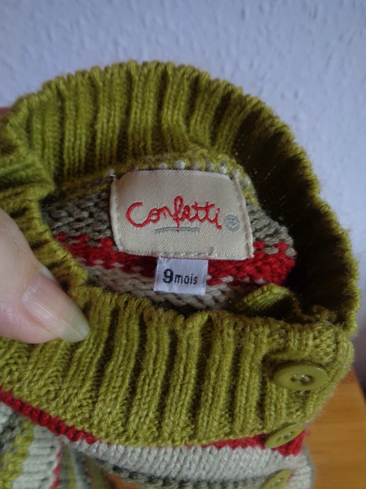 Jumper By Confetti 9 Months Green Red & Grey Stripe Embroidered Long Sleeve - Image 4 of 4