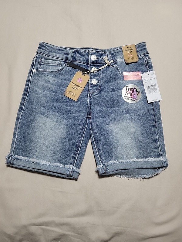 Hippie Girl, Girls Adjustable Waist Reg Rise Bermuda Jean Shorts Med Wash Sz 12