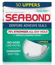 Sea Bond Denture Adhesive Seals Uppers Fresh Mint 30 Each