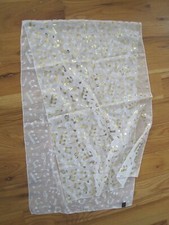 Music Note Sheer Scarf Gold Silk Feel Polyester 20" x 66" EUC