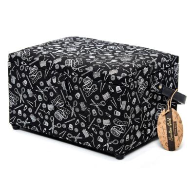 Hemline Gold Nähkorb (19 x 26 x 14,5 cm/ schwarz/ weiß) - Nähkasten Nähbox