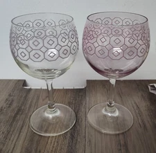 Set of 2 PORTUGAL Clear Tinted Different Colors Balloon Wine Glasses-Ex