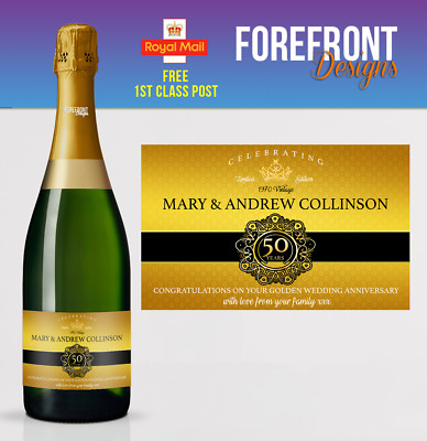 Personalisiertes Sektflaschenetikett GOLD Hochzeitstag/Hochzeit 50 JAHRE