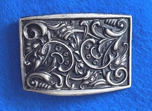 BEAUTIFUL ANTIQUE SIMONS STERLING UNUSUAL ARTS & CRAFTS REPOUSSE BELT BUCKLE