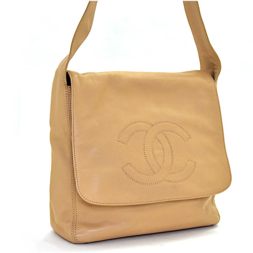 CHANEL Shoulder Bag Coco Mark Flap Lambskin Beige