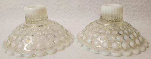 Vintage Anchor Hocking Moonstone Opalescent Hobnail Candle Holders Set Of 2