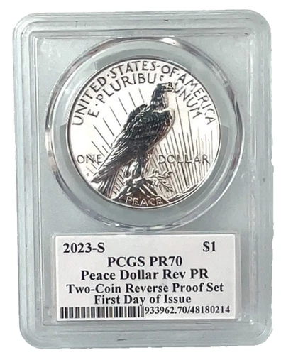 2023 S Peace Dollar  Coin Reverse Proof  FDOI PCGS PR70 David Hall Signed