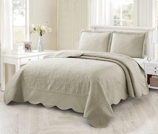 King Size Quilt Bedding Set 3 Piece Oversized Ultrasonic Beige Bedspreads - B...