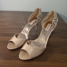 Badgley Mischka Celeste Champagne Peep-Toe Embellished Heels Sz 10
