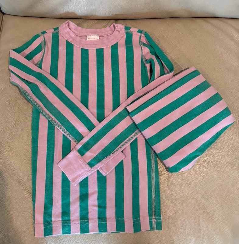 Hanna Andersson Pink Green Stripe long sleeve pants pajama set sz 6/7