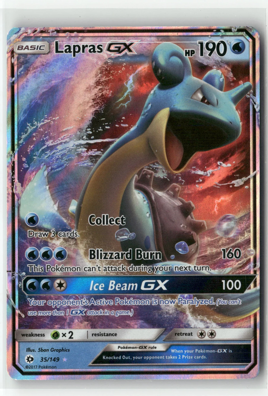 2017 Pokemon Sun & Moon Base Set Lapras GX 35/149 Holo Rare NM