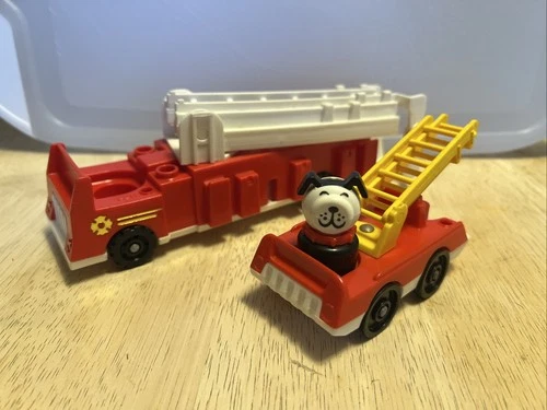 Vintage Fisher-Price Little People Fire Trucks With Fire Dog Figure