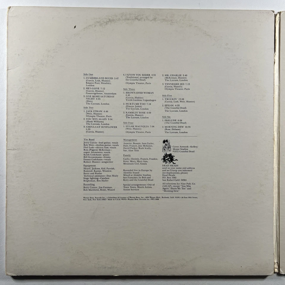 Grateful Dead - Europe '72 3LP Warner Bros 3WX 2668 VG+ 1972 1st Press w/Book - Image 3 of 4