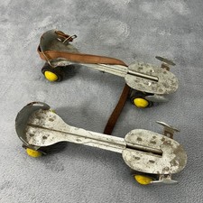Vintage Union Hardware Co Metal Roller Skates Adjustable Yellow Hubs USA Made