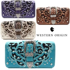 Western style Leaf buckle Crossbody wallet Country Women Wristlet Trifold Clutch