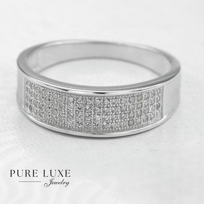 925 Sterling Silver Cubic Zirconia Ring Unisex #6.7 8 9 10 11,12 *Box