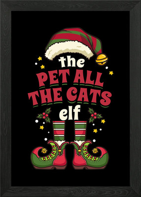 Christmas Pet Cats Elf Framed Wall Art Poster Canvas Print Picture