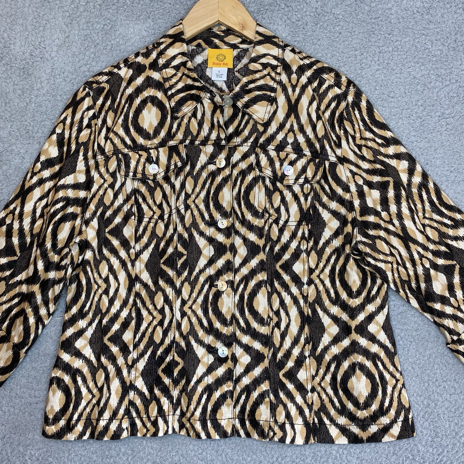 Ruby Red 100% Linen Jacket Large Lightweight Butt… - image 2