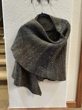 Handmade Over Sized Knitted Shawl Wool/Silk Blend Variegated Greens And Browns