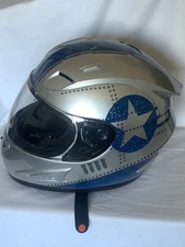 TORC T10 Motorcycle Full Face Helmet Sz S Silver & Blue. DOT Hard To Get Graphic