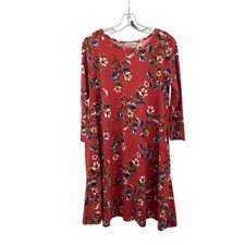 Honey & Lace Floral Shift Dress Long Sleeve Orange/Multi Size Small Pockets