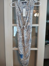 NWT Urban Outfitters Map Dress cutout ruch sleeveless Sz M Black Cream Y2K