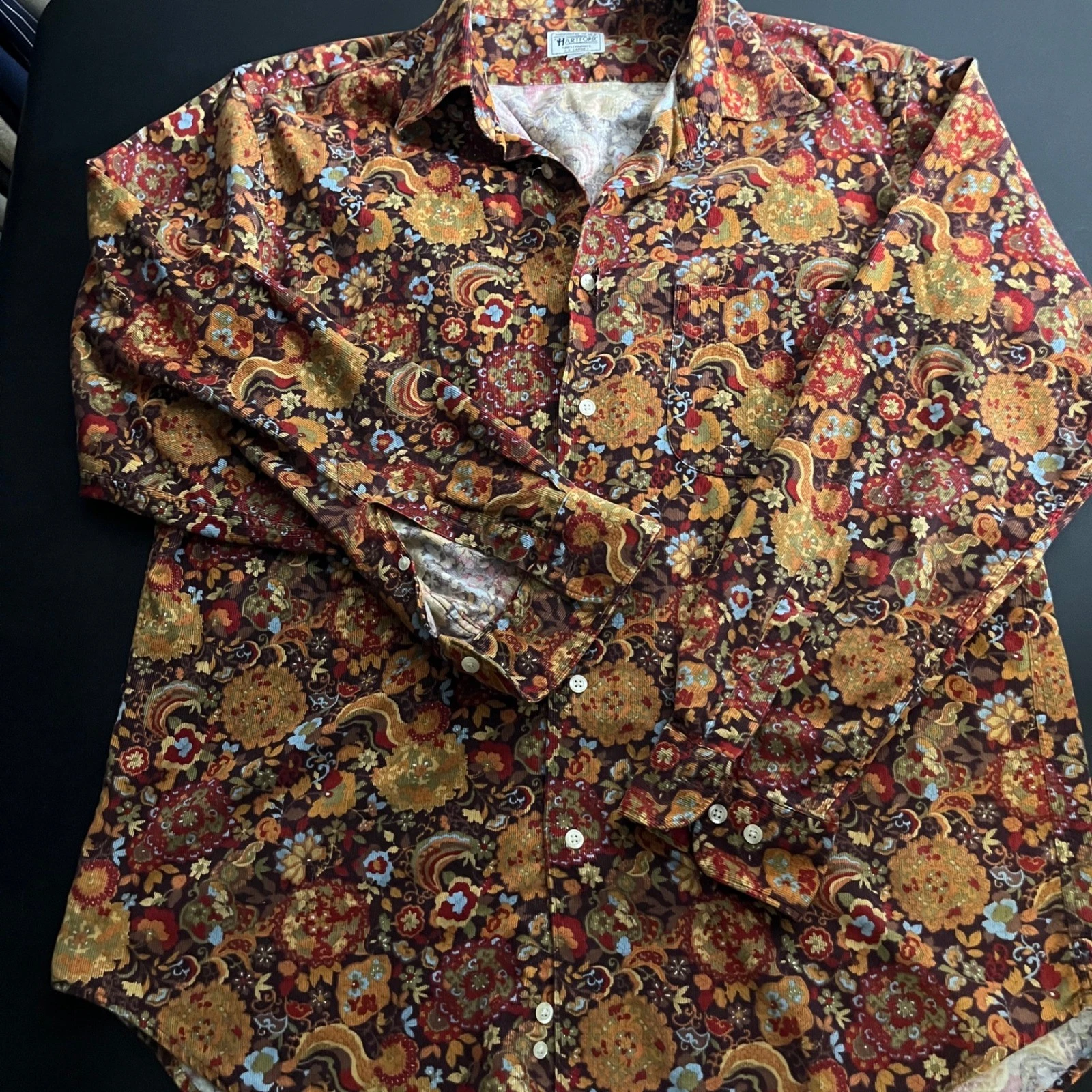 Hartford Corduroy Button Down Shirt Mens XL Multicolor Floral Paisley Bohemian