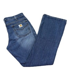 Carhartt Women  s Traditional Bootcut Jeans Zip Cotton Blue Size 10x32 WB001 FIO