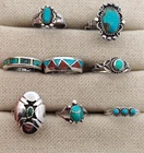 Lot of 8 Vintage Sterling Silver Native American Navajo Turquoise Rings