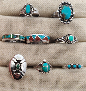 Lot of 8 Vintage Sterling Silver Native American Navajo Turquoise Rings