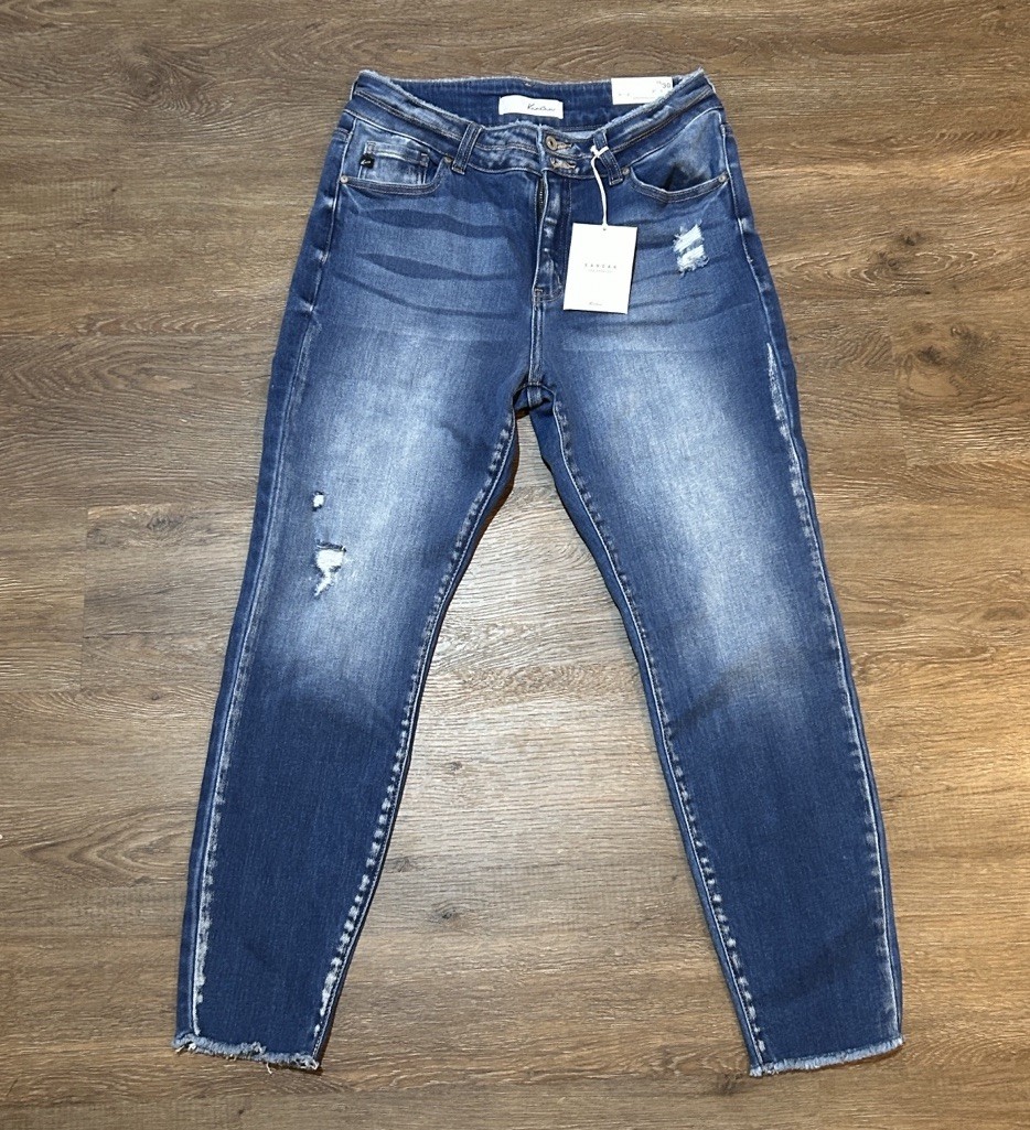 KanCan Women's Blue Distressed High Rise Ankle Skinny Jeans, Size 13/30