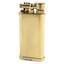 Dunhill Unique Hammer Striped Oval Gas Lighter Gold Tested & Working No Box JP