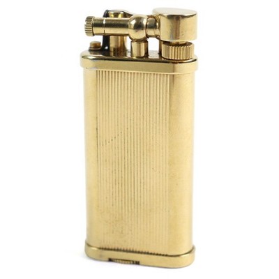 Dunhill Unique Hammer Striped Oval Gas Lighter Gold Tested & Working No Box JP
