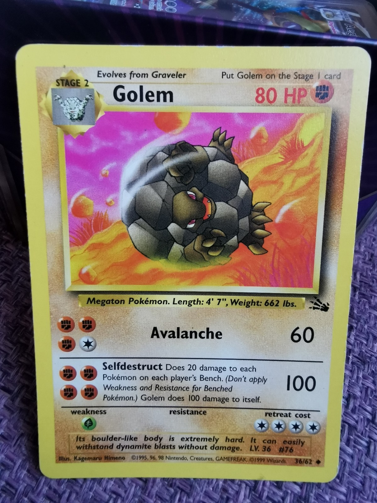 Pokemon TCG Golem Card 36/62 Fossil WOTC Vintage NM