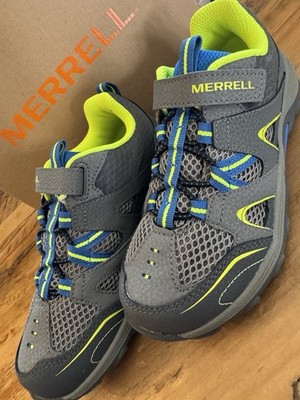 Merrell Shoes Boys Size 1.5 M Gray Blue Trail Chaser Hook & Loop Hiking MC55631
