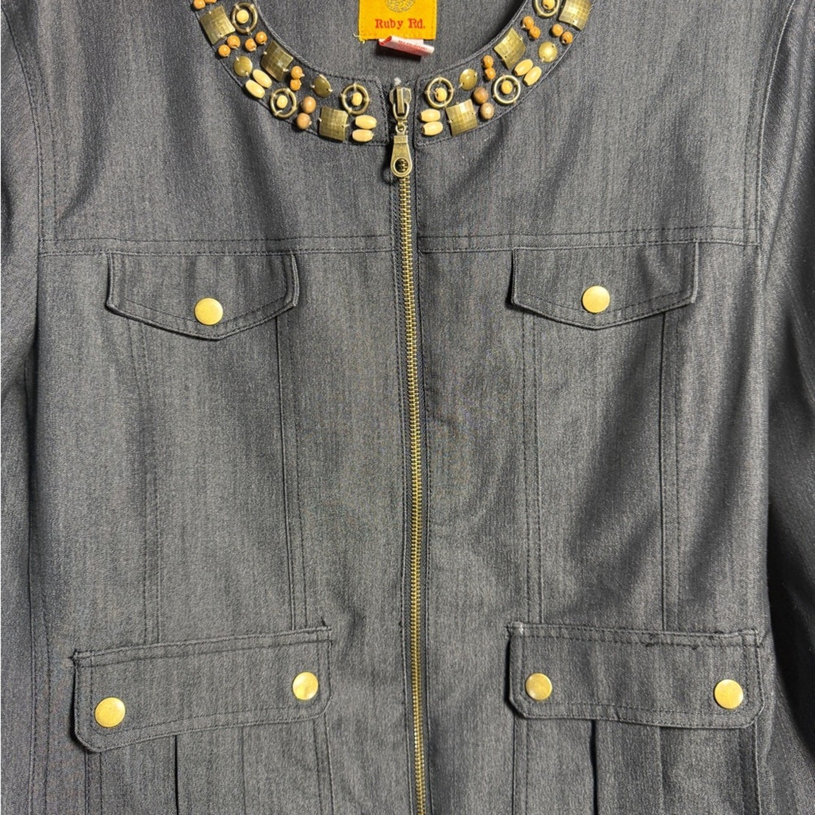 Ruby Rd. Embellished Zip Front Jacket Charcoal De… - image 2